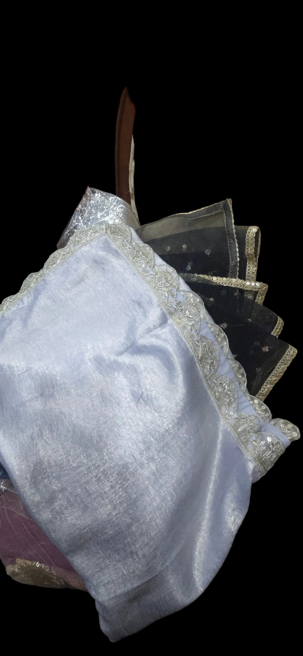 Serenity in Ice Blue – Hand-Embroidered Chiffon Lehenga Set with Shimmer Silk Dupatta