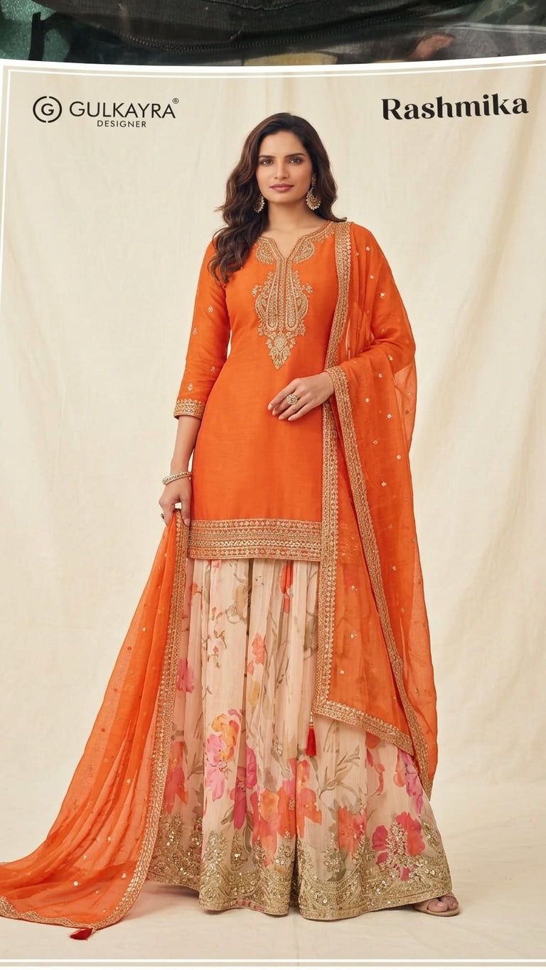 Gulkaraya Designer - Rashmika Floral Printed Sharara Suit (3-Piece)
