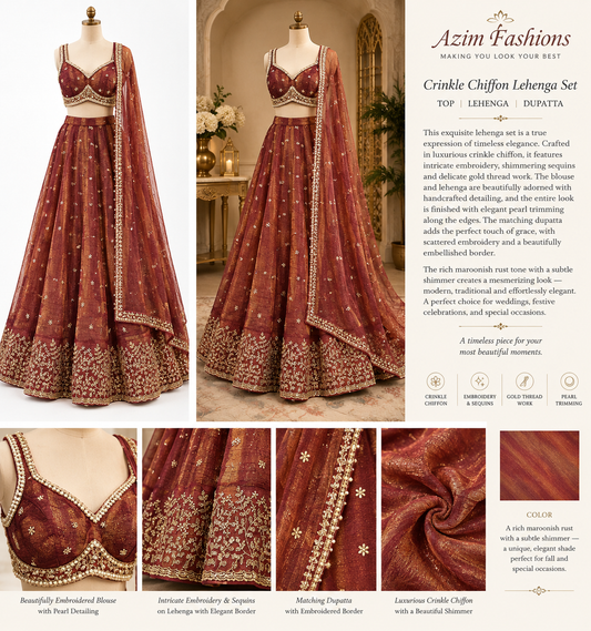 Royal Rust Elegance Crinkle Chiffon Lehenga Set