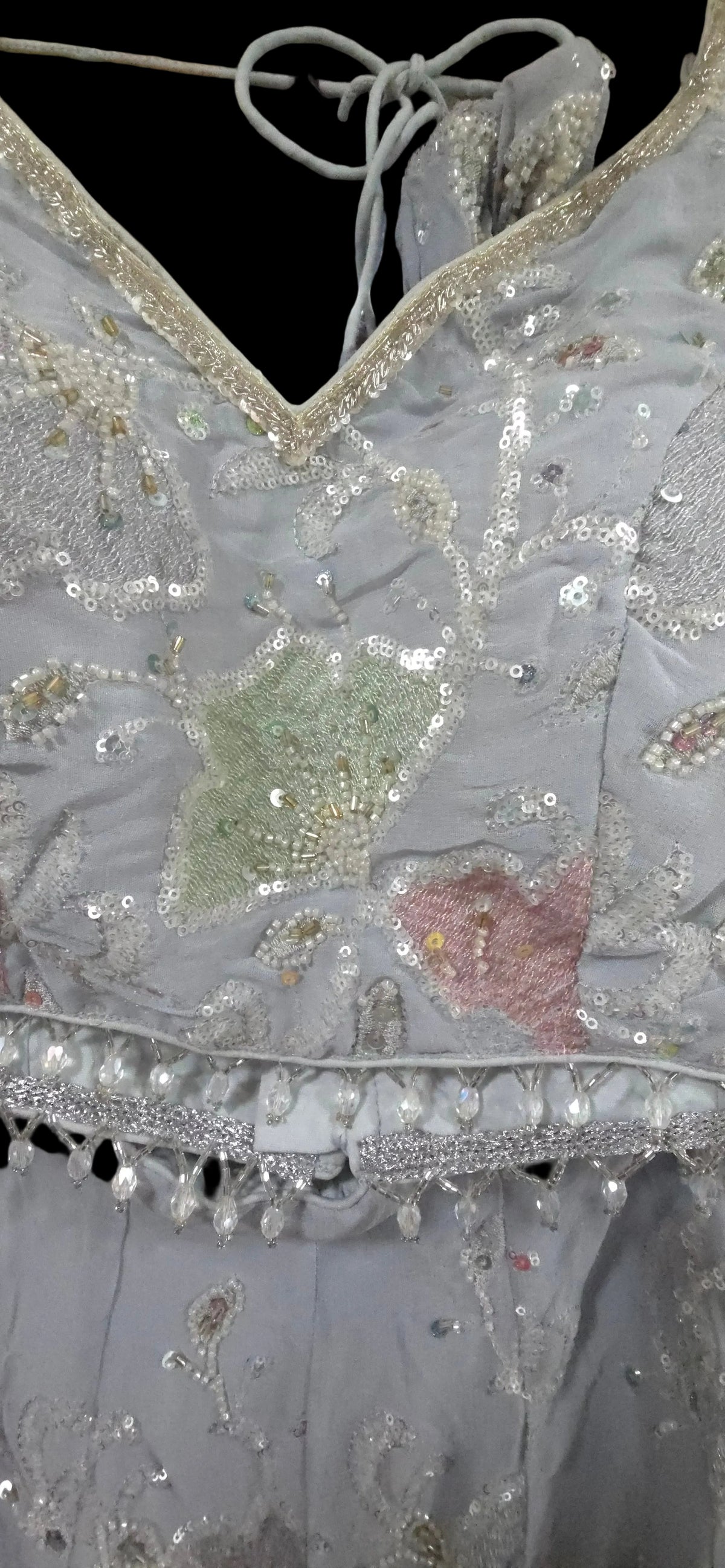 Serenity in Ice Blue – Hand-Embroidered Chiffon Lehenga Set with Shimmer Silk Dupatta