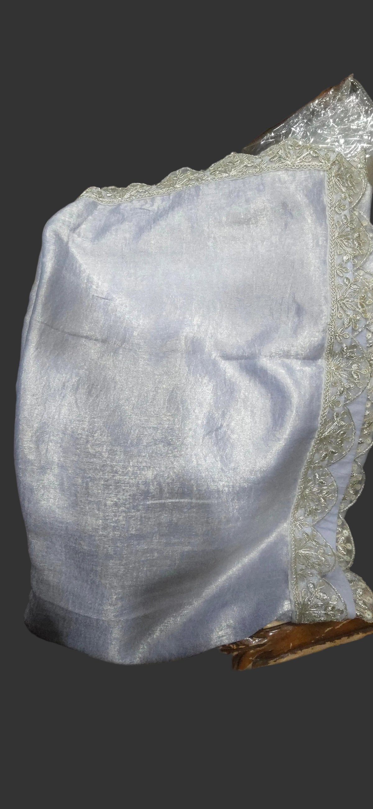 Serenity in Ice Blue – Hand-Embroidered Chiffon Lehenga Set with Shimmer Silk Dupatta