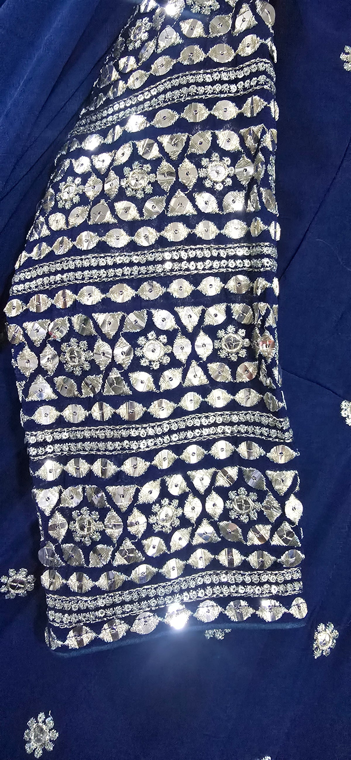 Moonlight Sapphire Elegance – Chiffon Anarkali & Flowy Sharara Set