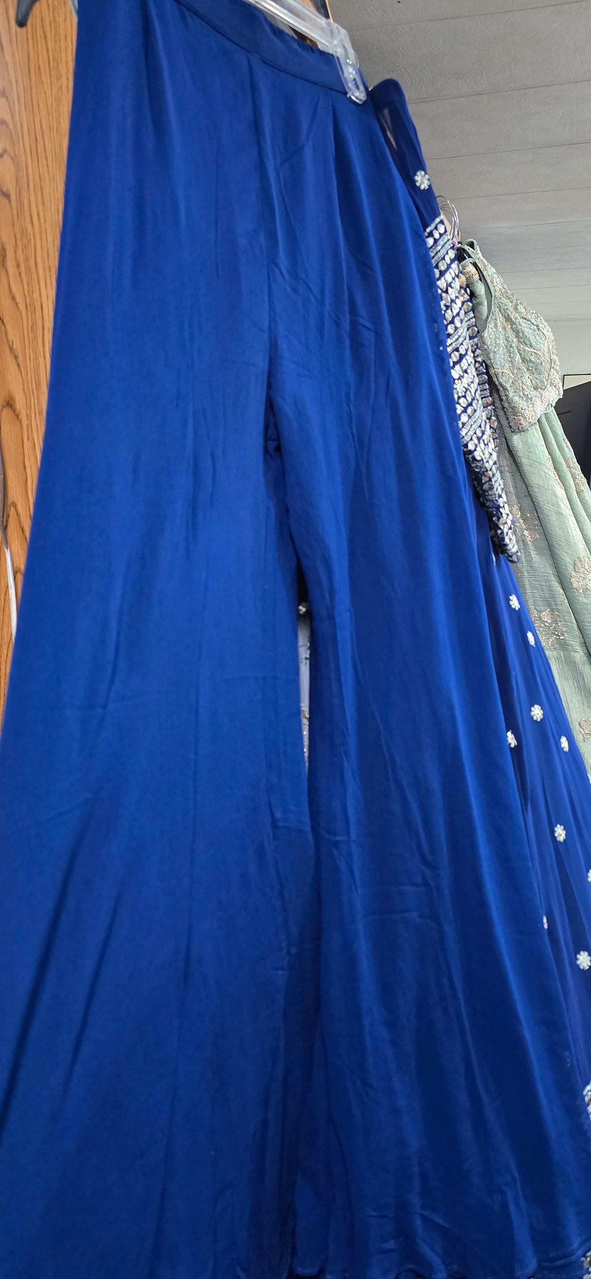 Moonlight Sapphire Elegance – Chiffon Anarkali & Flowy Sharara Set