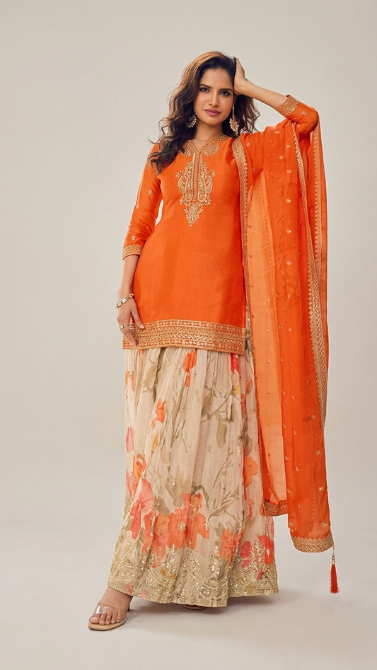 Gulkaraya Designer - Rashmika Floral Printed Sharara Suit (3-Piece)