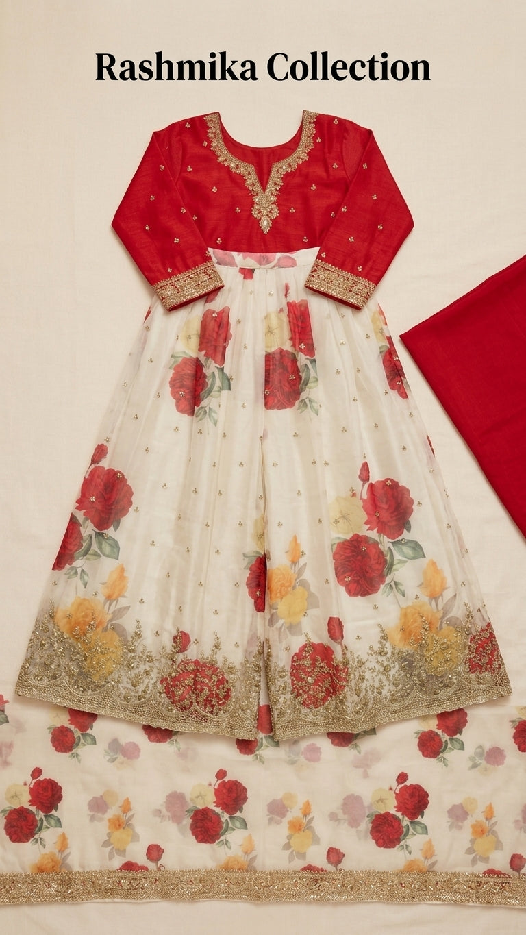 Gulkaraya Designer - Rashmika Floral Printed Sharara Suit (3-Piece)