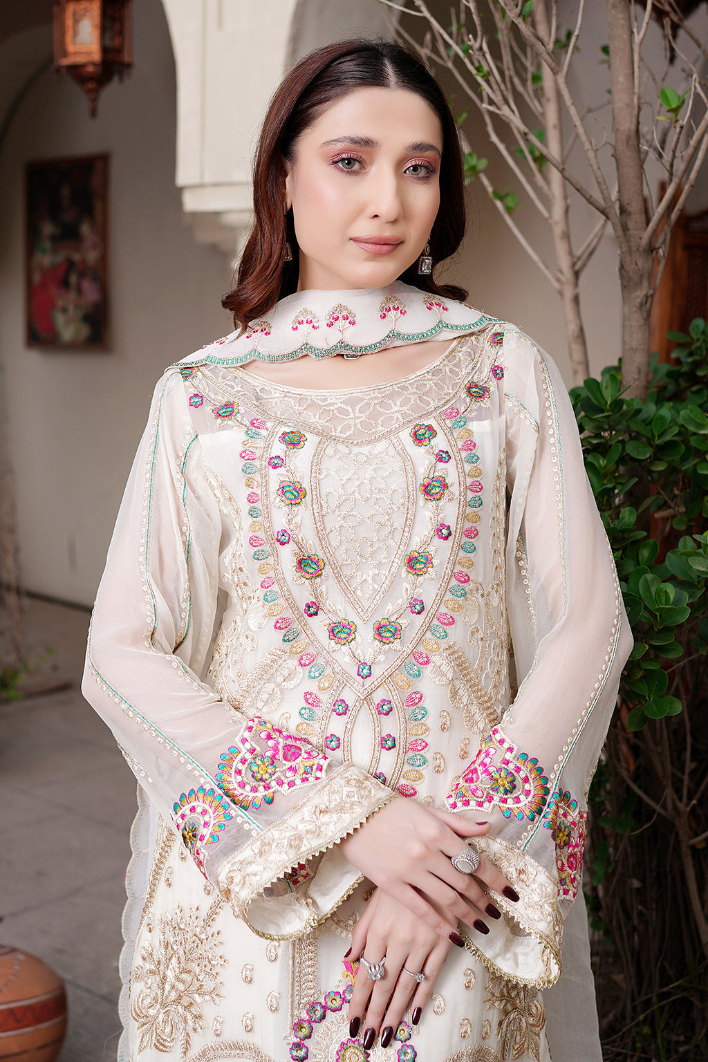 Maryam's AARZU– Luxury Embroidered Chiffon 3-Piece Suit