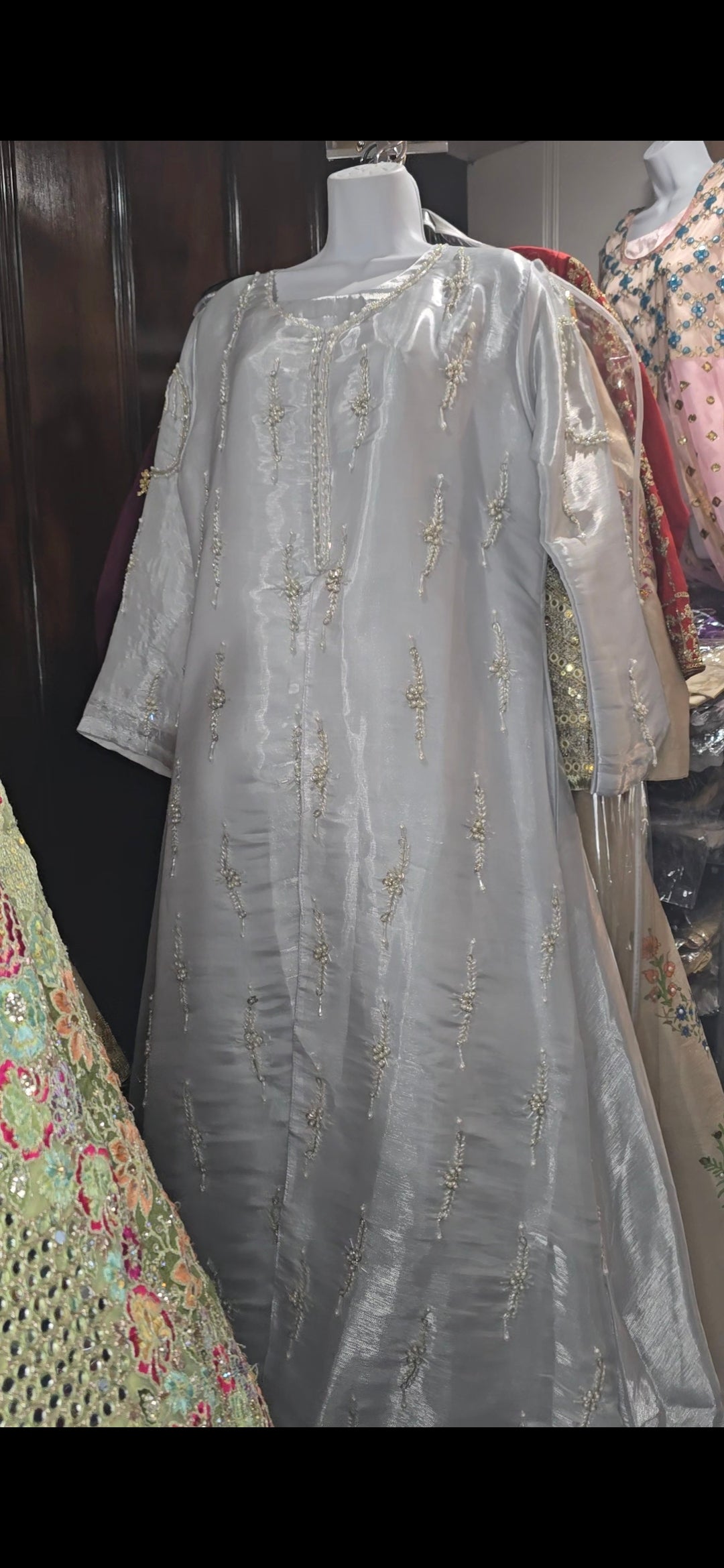 Silver Gray Shisha Silk Three-Piece Ensemble
