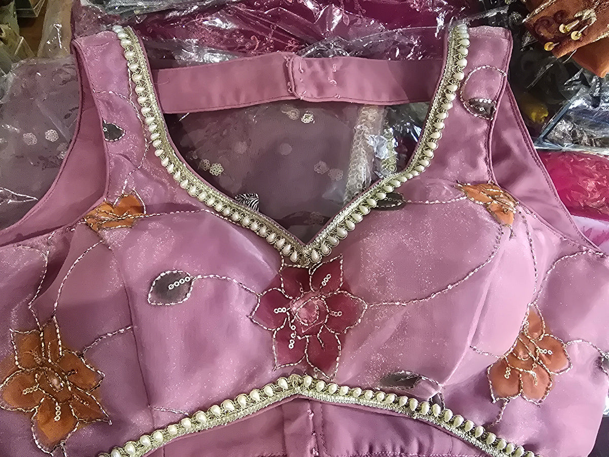 Luxury Hand-Painted Organza Lehenga Set with Embellished Choli & Dupatta
