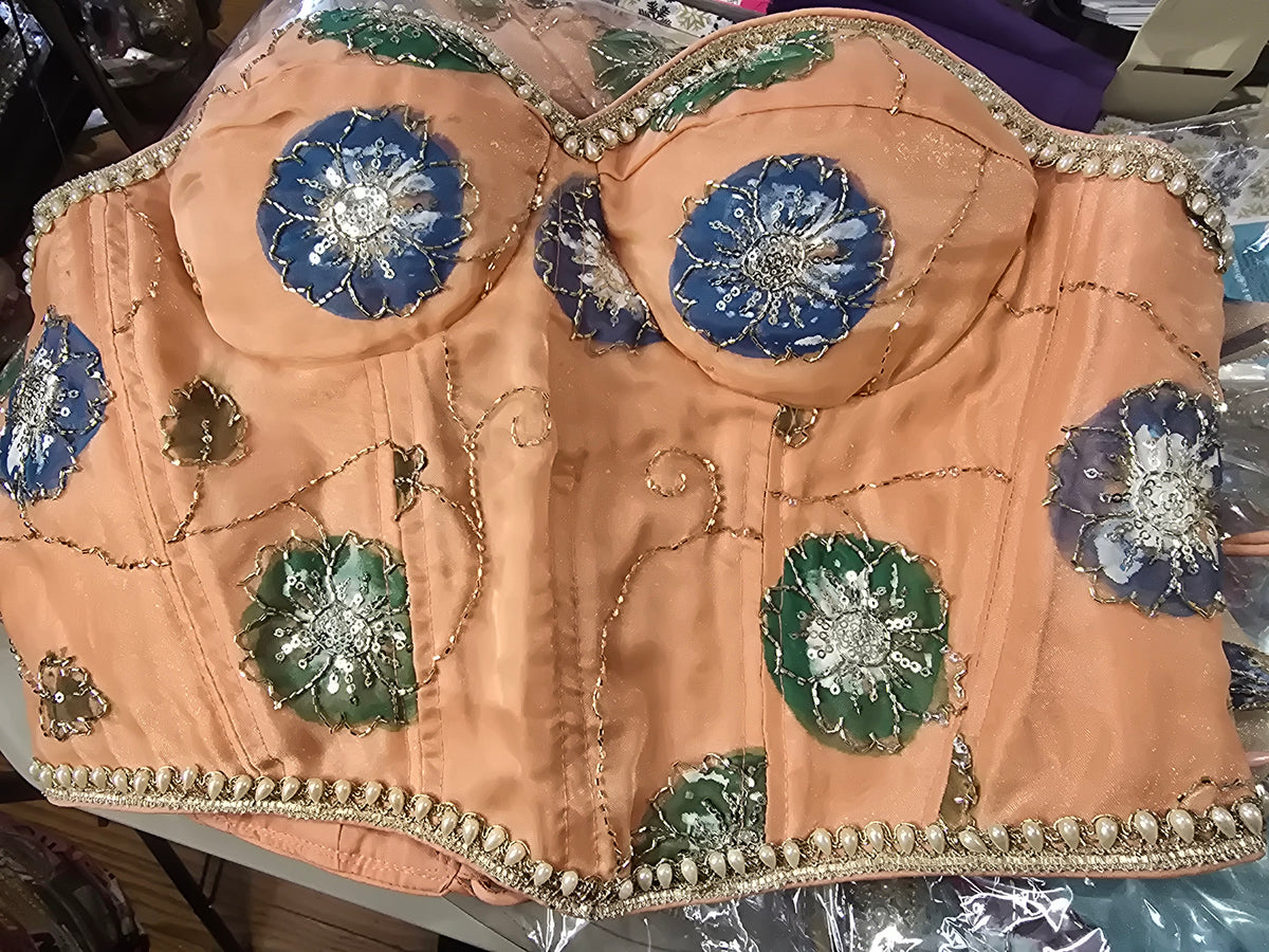 Luxury Hand-Painted Organza Lehenga Set with Embellished Choli & Dupatta
