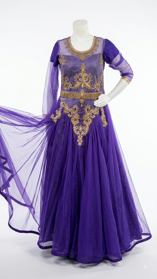 Royal Purple & Gold Embellished Anarkali Gown