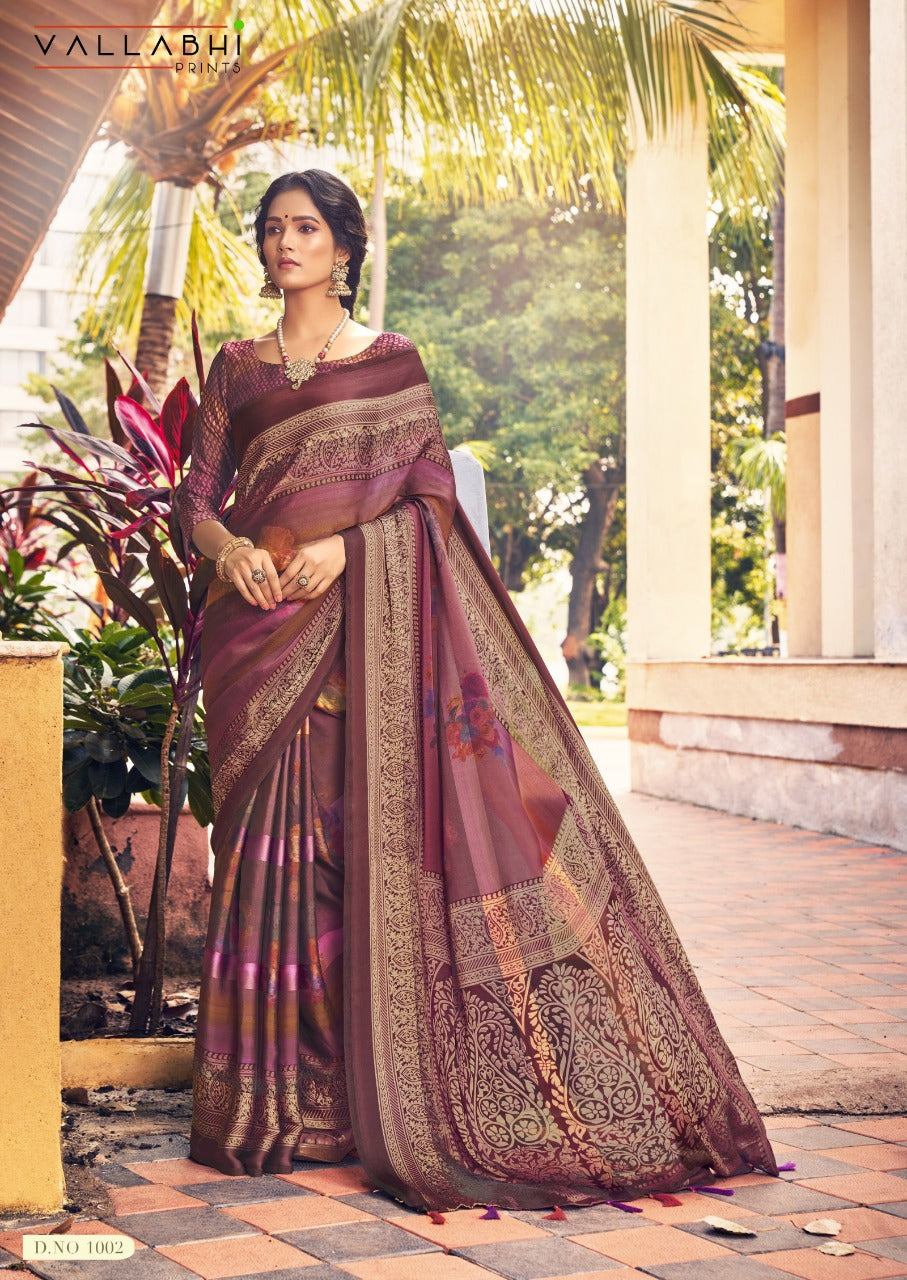 Vallabhi Prints Embroidered Silk Blend Saree Set with Stitched Blouse