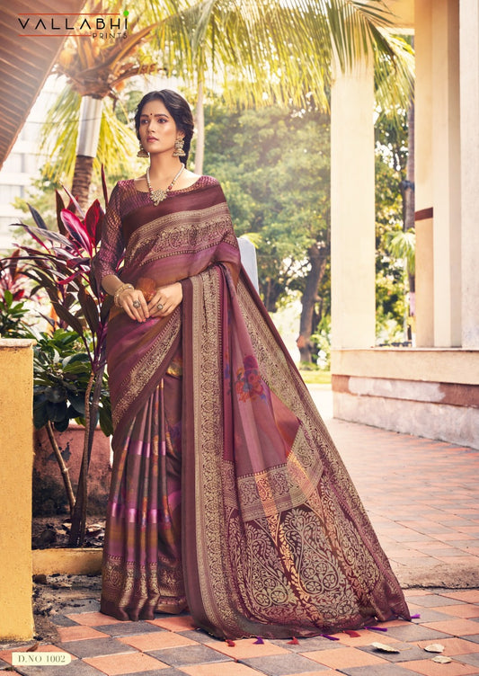 Vallabhi Prints Embroidered Silk Blend Saree Set with Stitched Blouse