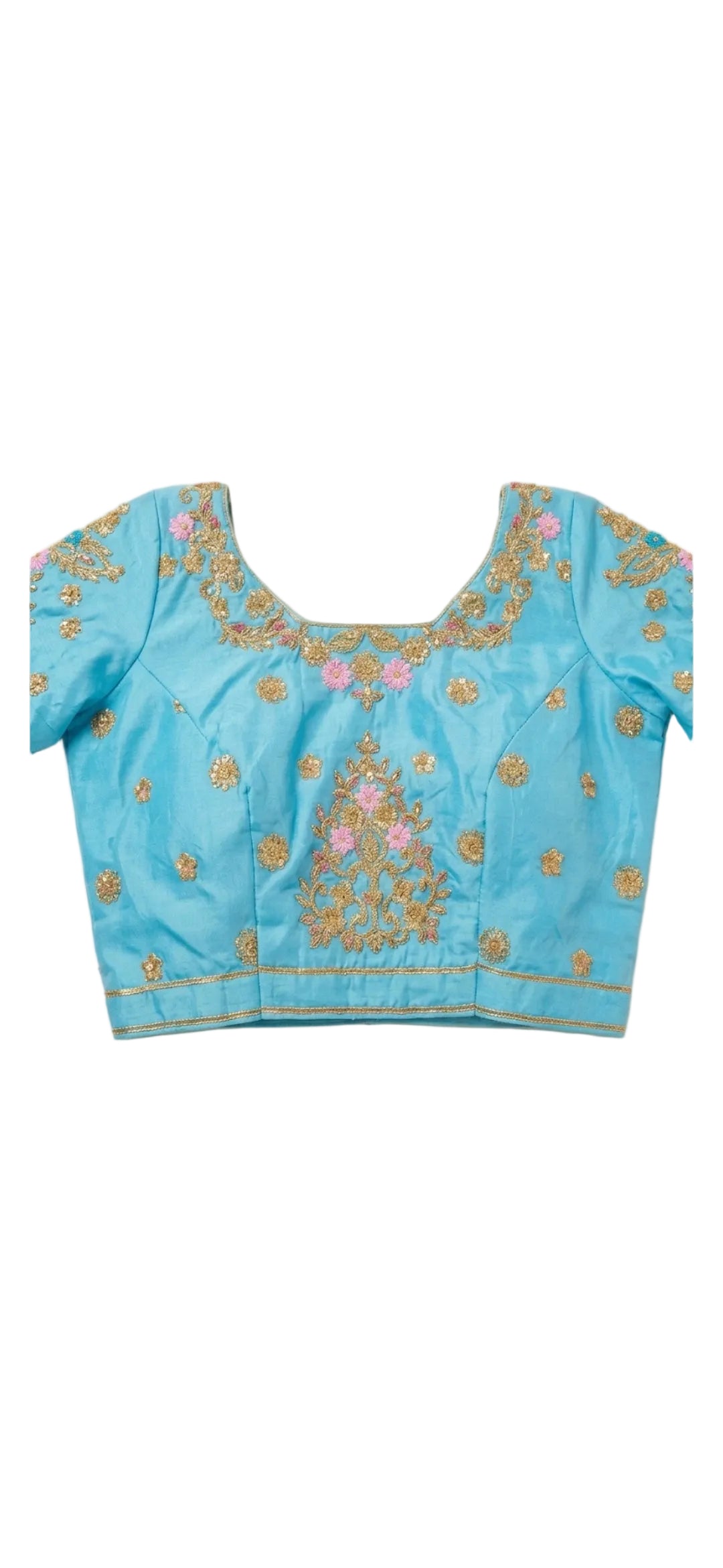 Yellow Embroidered Silk Lehenga Set with Blue Choli Azim Fashions