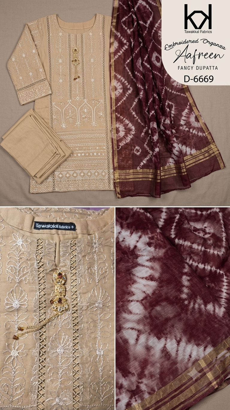 Tawakkal Fabrics "Aafreen" Embroidered Organza 3-Piece Suit