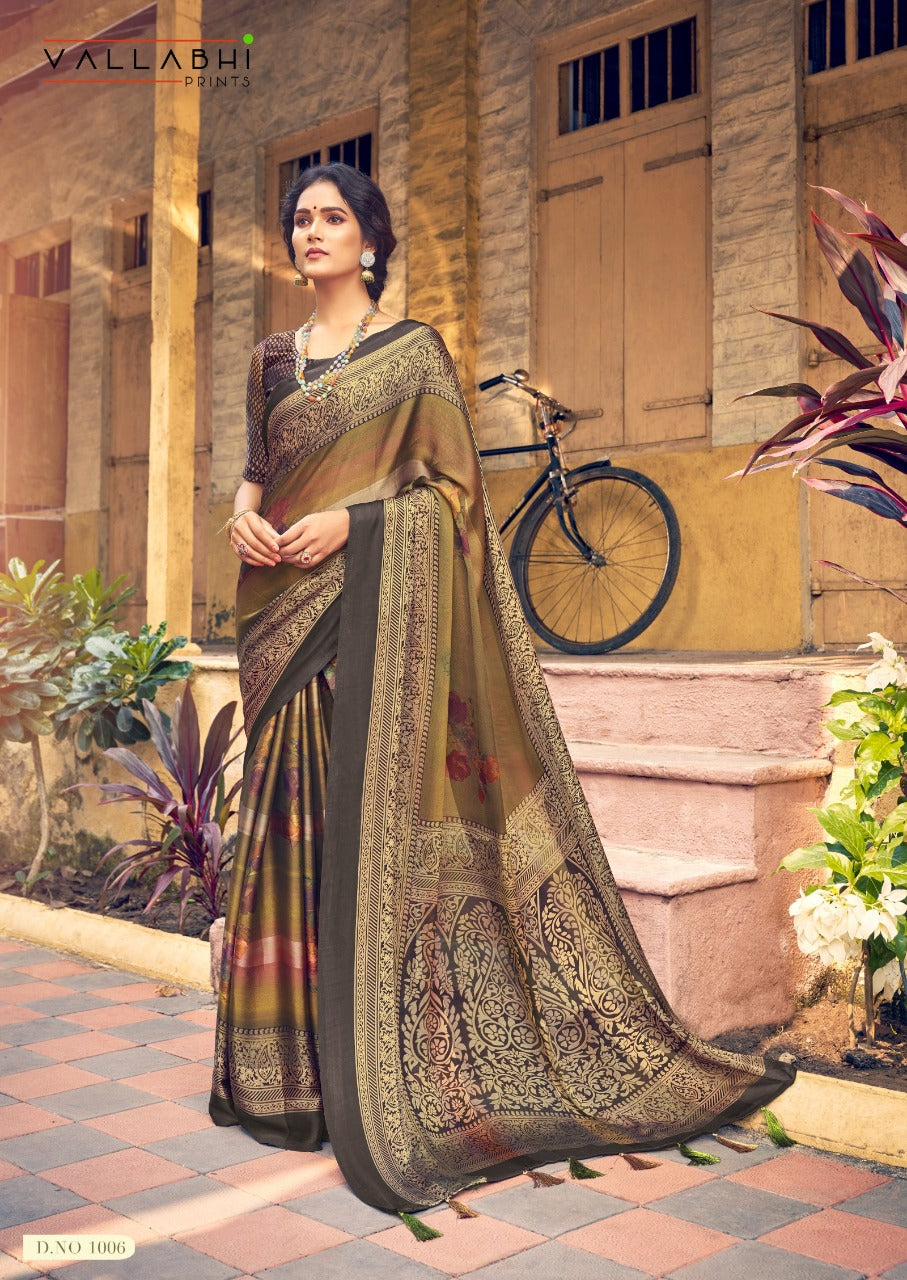 Vallabhi Prints Embroidered Silk Blend Saree Set with Stitched Blouse