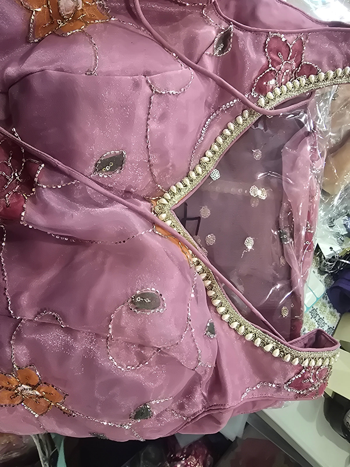 Luxury Hand-Painted Organza Lehenga Set with Embellished Choli & Dupatta