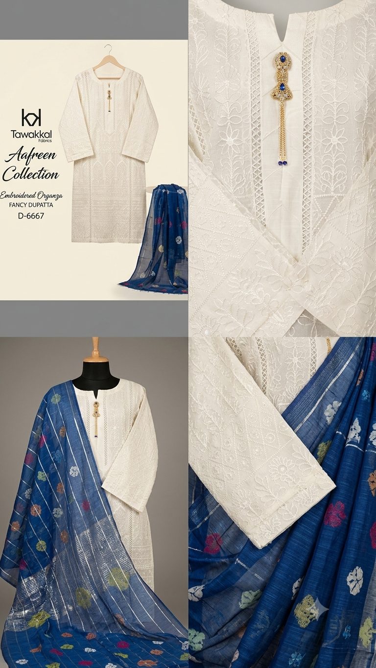 Tawakkal Fabrics "Aafreen" Embroidered Organza 3-Piece Suit