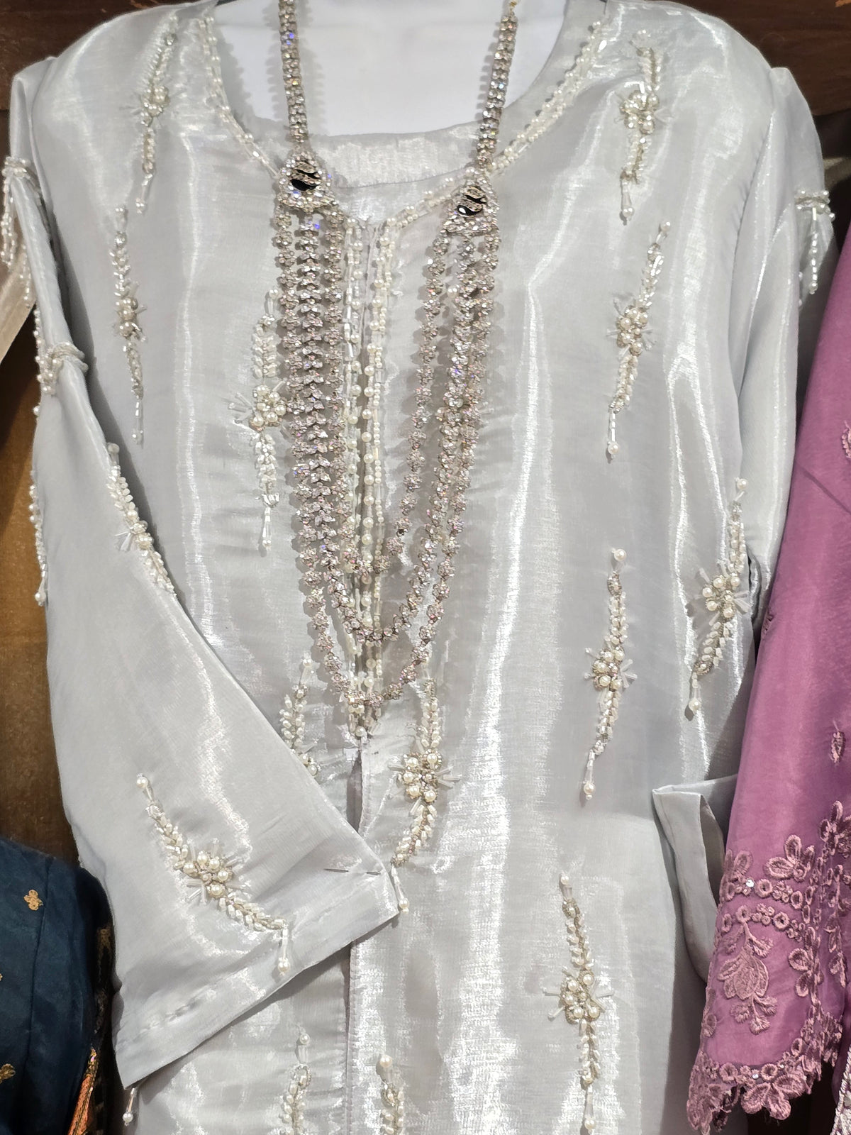 Silver Gray Shisha Silk Three-Piece Ensemble