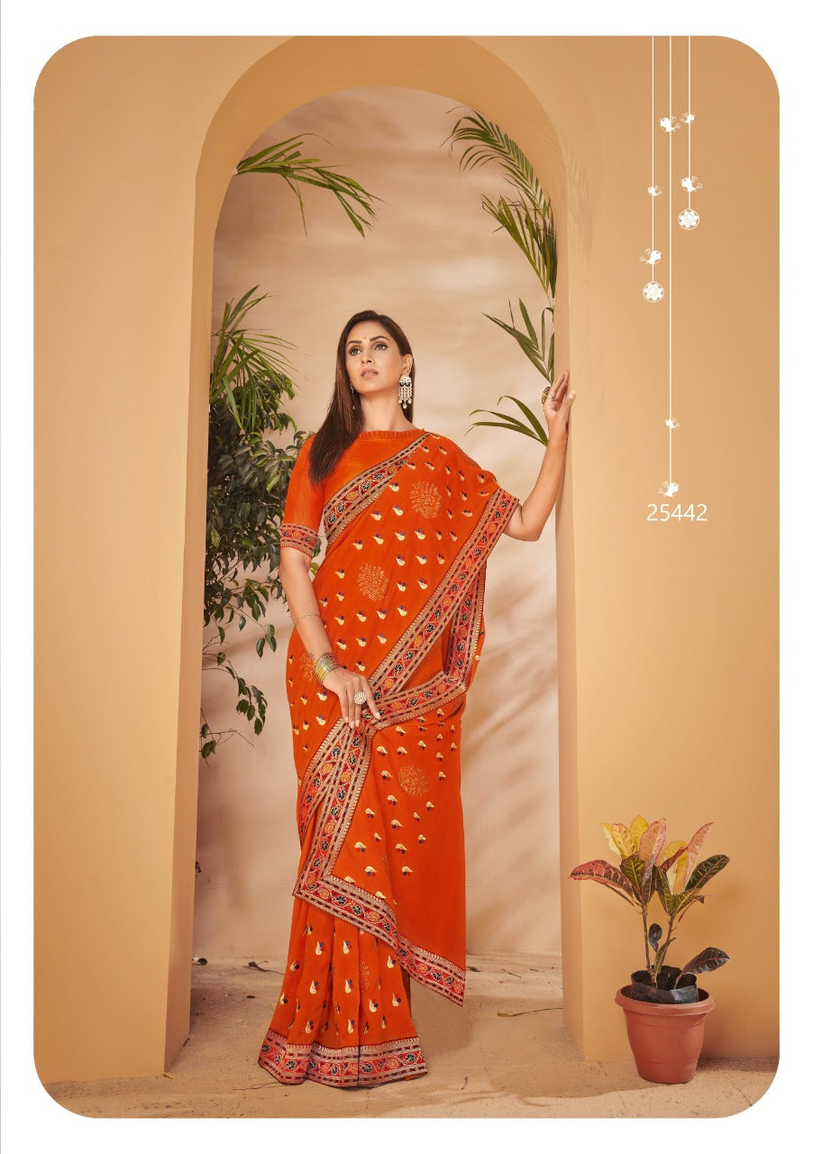 Vishalakshi Designer Georgette Saree with Intricate Border & Butti Embroidery
