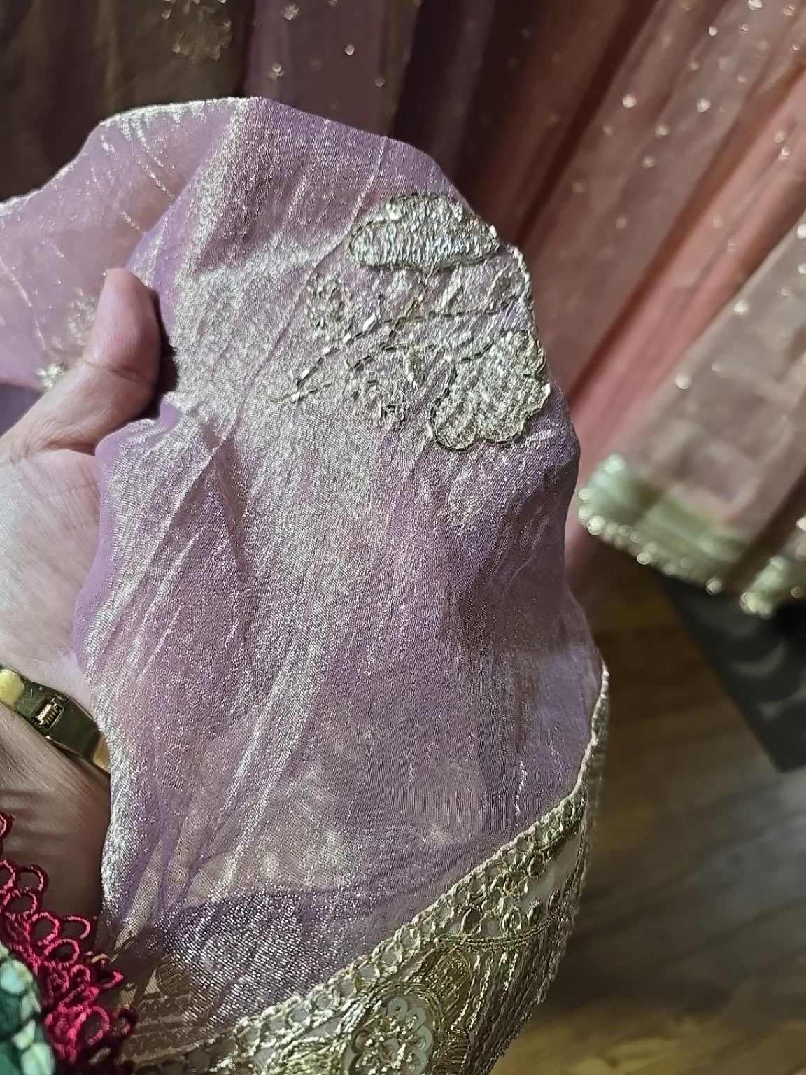 Luxury Milky Lilac Crushed Organza Hand-Embroidered Lehenga Set