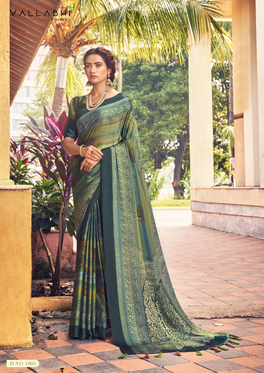 Vallabhi Prints Embroidered Silk Blend Saree Set with Stitched Blouse