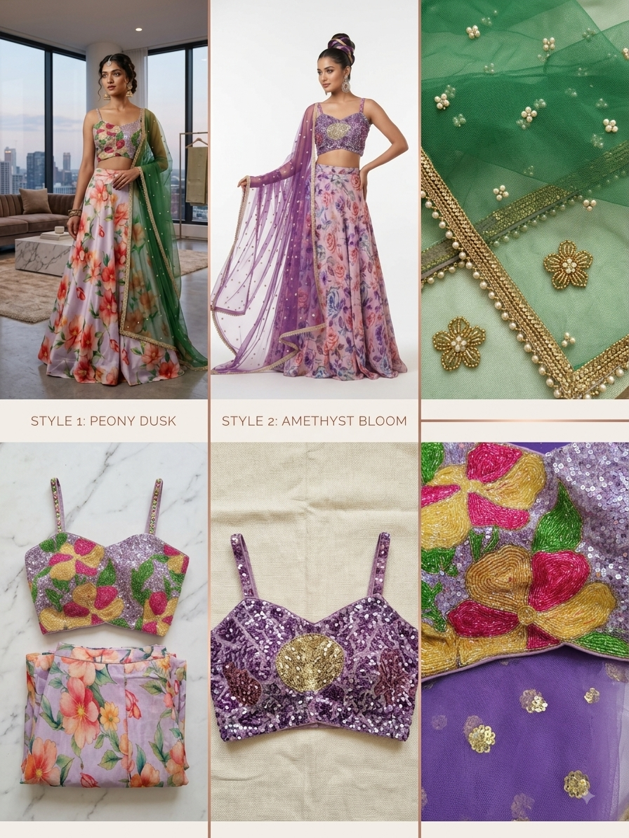 Beautiful sequence & beaded blouse with pure silk langha net dubatta set