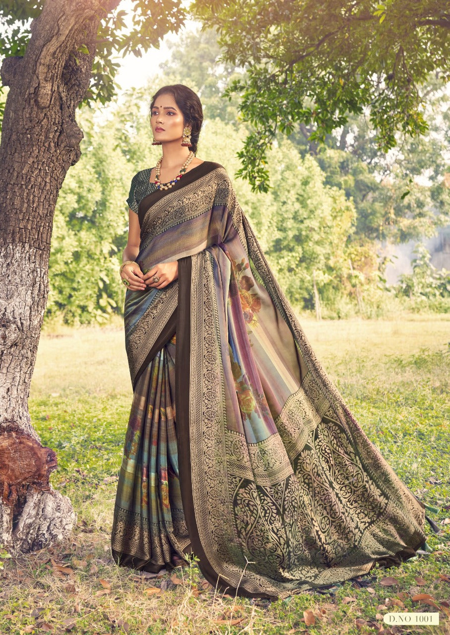 Vallabhi Prints Embroidered Silk Blend Saree Set with Stitched Blouse