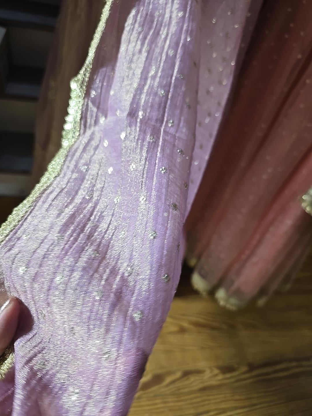 Luxury Milky Lilac Crushed Organza Hand-Embroidered Lehenga Set
