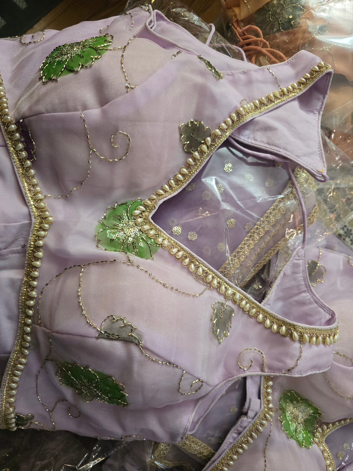 Luxury Hand-Painted Organza Lehenga Set with Embellished Choli & Dupatta