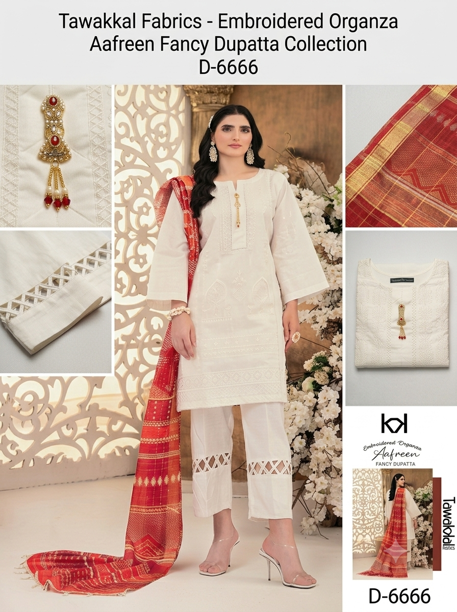 Tawakkal Fabrics "Aafreen" Embroidered Organza 3-Piece Suit