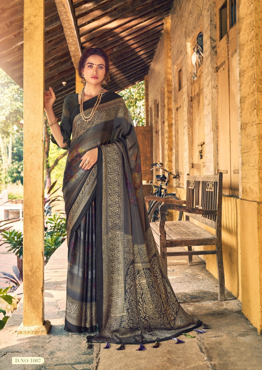 Vallabhi Prints Embroidered Silk Blend Saree Set with Stitched Blouse